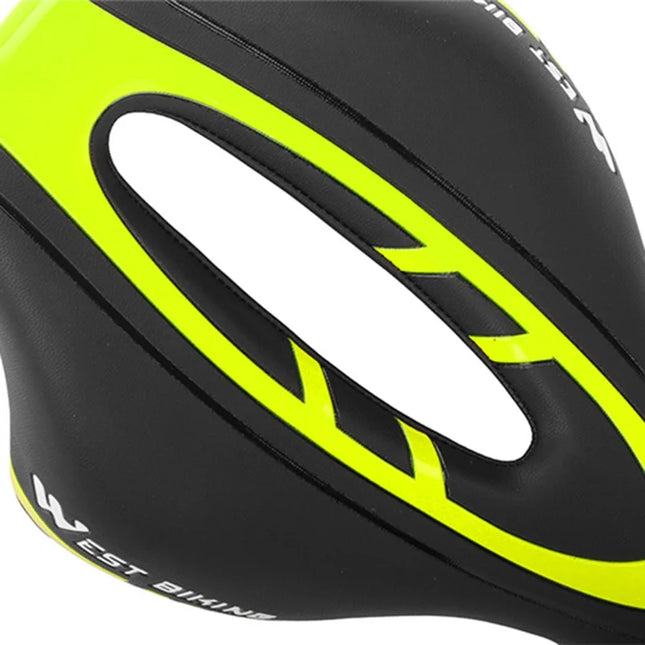 1790Sillín de bicicleta de cuero PU, transpirable, amortiguador y anti-impactos - Negro Amarillo