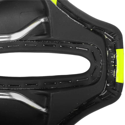 1790Sillín de bicicleta de cuero PU, transpirable, amortiguador y anti-impactos - Negro Amarillo