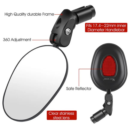 908 Bicycle Rearview Mirror Wide Angle 360° Handlebar Rotation
