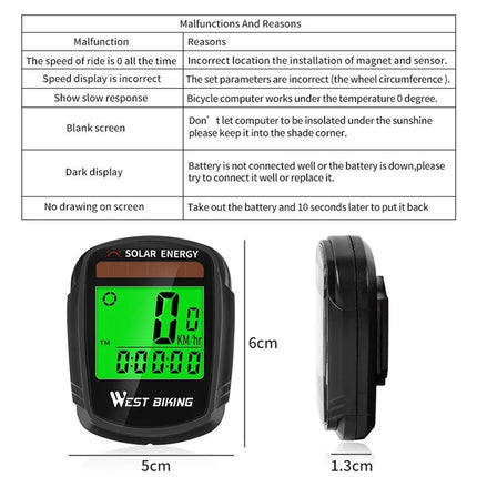1189Compteur de vélo solaire sans fil, réveil automatique écran LCD rétroéclairé