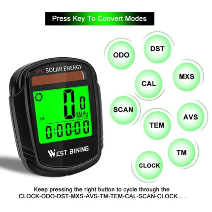 1189Compteur de vélo solaire sans fil, réveil automatique écran LCD rétroéclairé