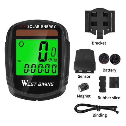 1189Compteur de vélo solaire sans fil, réveil automatique écran LCD rétroéclairé