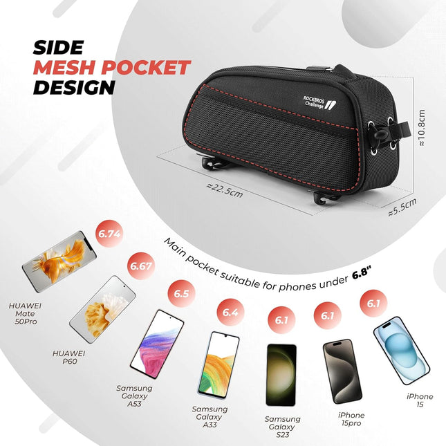 723Borsa da telaio per bicicletta 1,3 L, nera, con logo riflettente