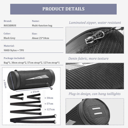 1517Sacoche de guidon de vélo noire 2 L, avec cinq sangles de fixation