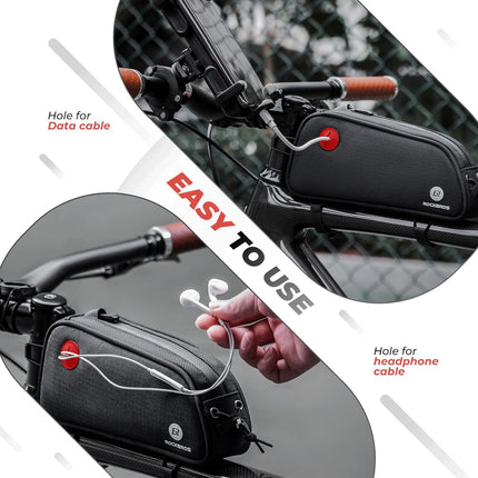 723Borsa da telaio per bicicletta 1,3 L, nera, con logo riflettente