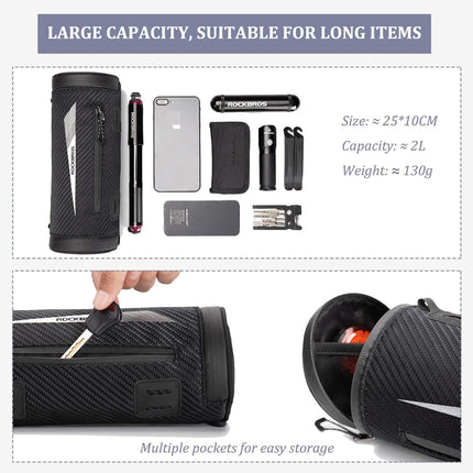 1517Sacoche de guidon de vélo noire 2 L, avec cinq sangles de fixation