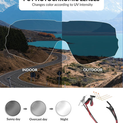 2237Lunettes photochromiques anti-uv400 - noir et rouge