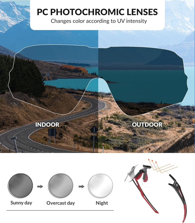 2237 Photochromic UV400 Anti-Glare Glasses - Black and Red