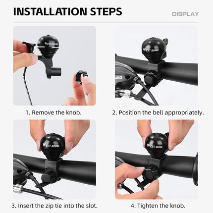 Dviračio skambutis WEST BIKING su nykščiu – lengvas, nešiojamas ir aiškus garsas