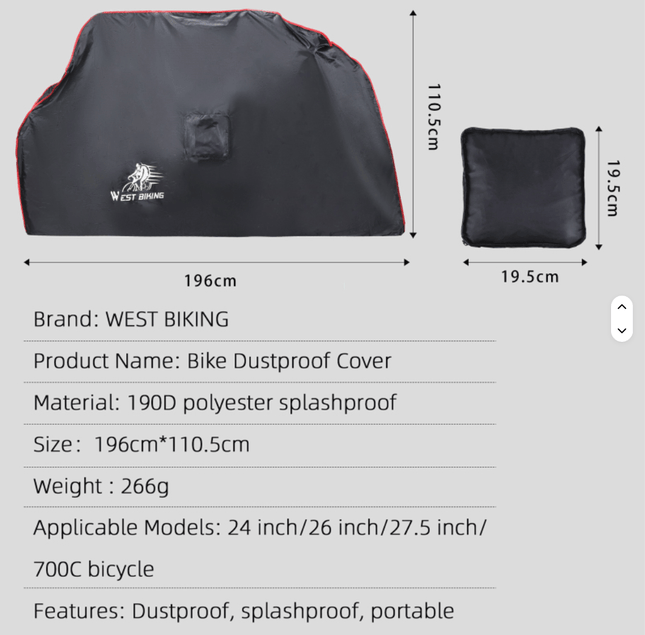 Dviračio užvalkalas WEST BIKING 190D (universalus)
