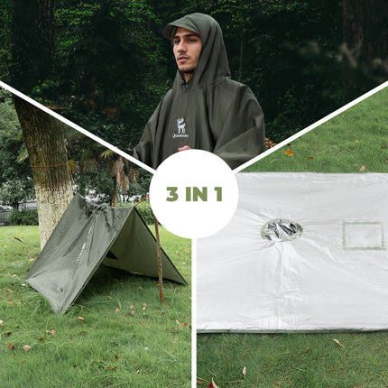 Poncho de Pluie d'Extérieur Multifonction 3-en-1 - Vert