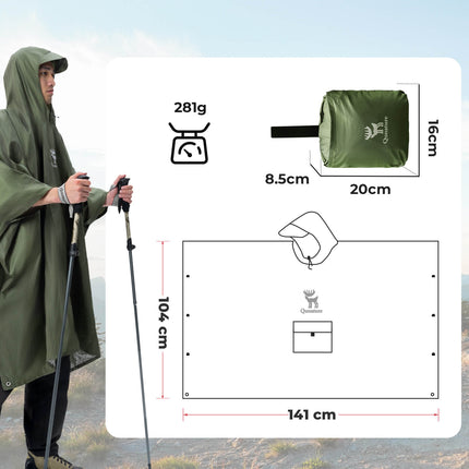 Poncho de Pluie d'Extérieur Multifonction 3-en-1 - Vert