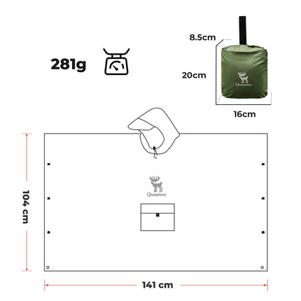 Poncho de Pluie d'Extérieur Multifonction 3-en-1 - Vert