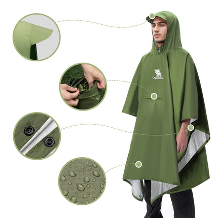 Poncho de Pluie d'Extérieur Multifonction 3-en-1 - Vert