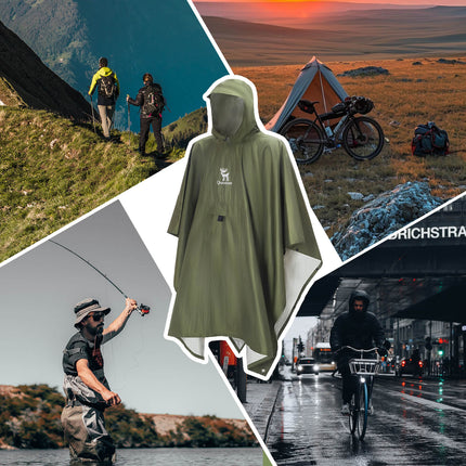 Poncho de Pluie d'Extérieur Multifonction 3-en-1 - Vert
