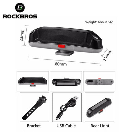 167Rear Bike Light ROCKBROS Rechargeable USB & Safety.