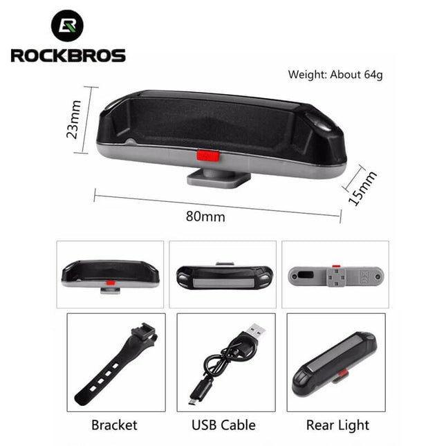 167Feu Arrière Vélo ROCKBROS Rechargeable USB &amp; Sécurité.