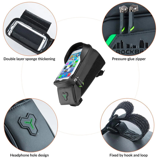 1160Sacoche de cadre de vélo Rockbros  avec housse pour téléphone - noir