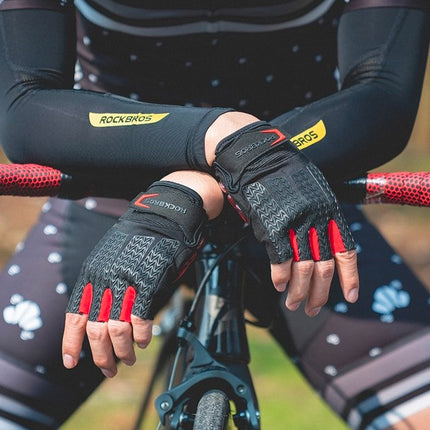 207 Guantes de Ciclismo Rockbros con Inserciones de Gel - Negro y Rojo