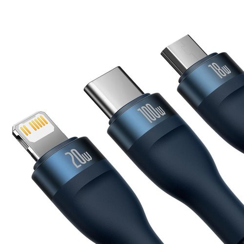 Baseus Flash II 4 i 1 USB-C/A 100W 1,5m blå kabel