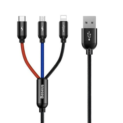 Baseus 3 i 1 USB-A-kabel, 0,3 m, svart (micro USB, Lightning, USB-C)