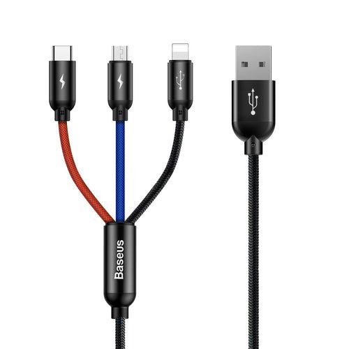 Baseus 3-in-1 USB-A -kaapeli, 0,3 m, musta (micro USB, Lightning, USB-C)