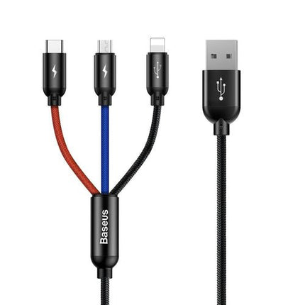 Baseus 3 i 1 USB-A-kabel - micro USB/Lightning/USB-C, 1,2 m, svart