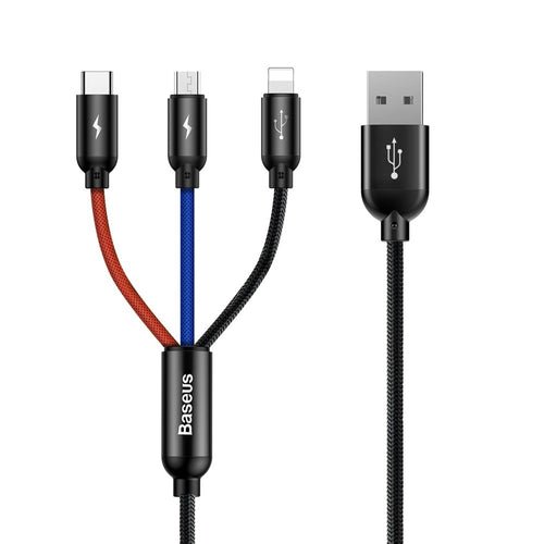 Baseus 3-in-1 USB-A - micro USB/Lightning/USB-C -kaapeli, 1,2 m, musta