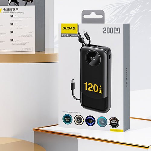 Dudao K13 10000 mAh beépített kábeles külső akkumulátor - Fekete