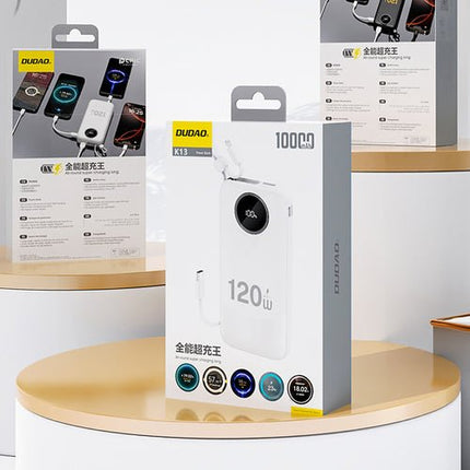 Dudao K13 10 000 mAh külső akkumulátor, beépített kábel - fehér