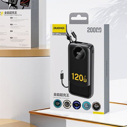 Dudao K13Pro Powerbank 20000 mAh, cablu integrat - Negru