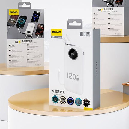 Externe batterij Dudao K13Pro 20 000 mAh, geïntegreerde kabel - Wit