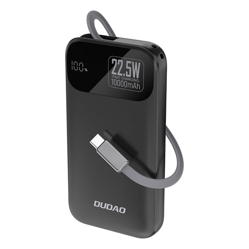 Dudao K31 10000 mAh 22,5 W PD met geïntegreerde kabel - Zwart