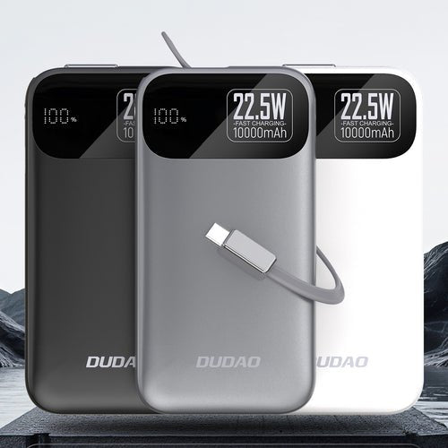 Dudao K31 10000 mAh 22,5 W PD külső akkumulátor, beépített kábel - Szürke