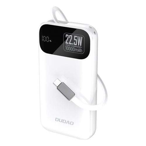Dudao K31 10000 mAh 22,5 W PD beépített kábeles külső akkumulátor - Fehér