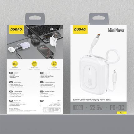 Bateria externa Dudao K32 22,5 W 10 000 mAh, cable USB-C/Lightning