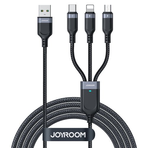 Joyroom S-A18 3i1 USB-A/Lightning/USB-C/micro USB-kabel 0,3m - svart