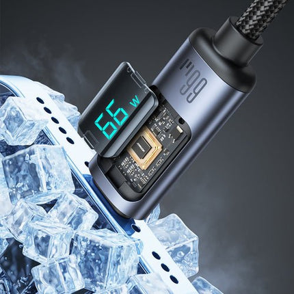 Joyroom A16 USB-C/A-kabel, 66 W, 1,2 m, LED-skjerm - Svart