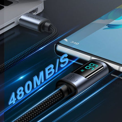 Joyroom A16 USB-C/A-kabel, 66 W, 1,2 m, LED-skjerm - Svart