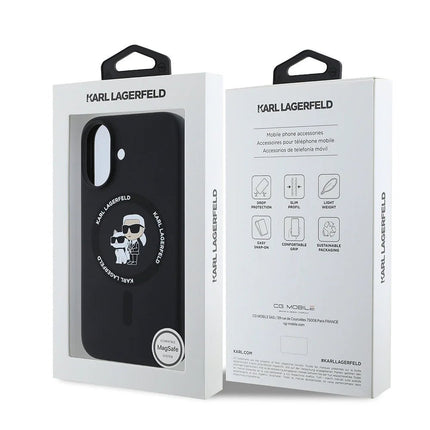 Karl Lagerfeld – iPhone 16 Back Cover – MagSafe – Silicone – KC Body Ring – Black