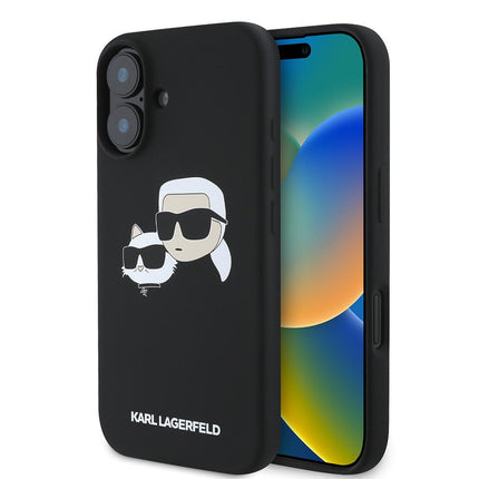 Karl Lagerfeld – Coque arrière iPhone 16 – MagSafe – Silicone double couche – Noir