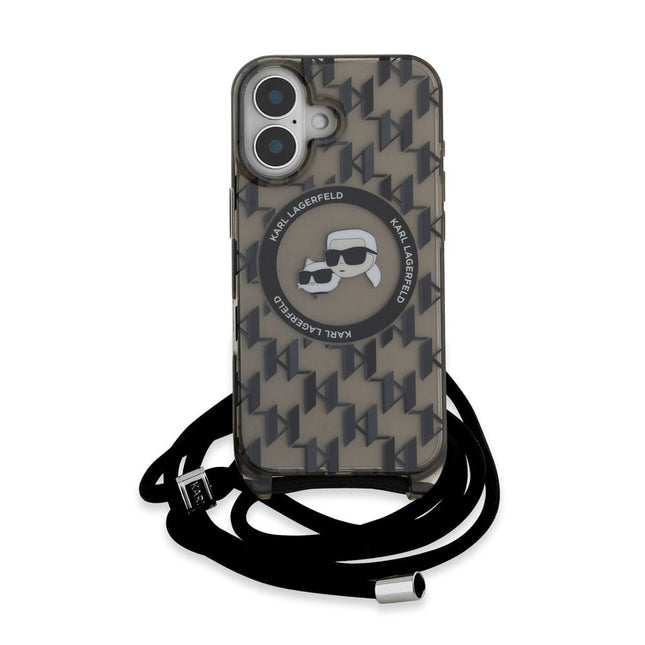Karl Lagerfeld – iPhone 16 Back Cover – MagSafe IML – KC Heads – Cord – Black